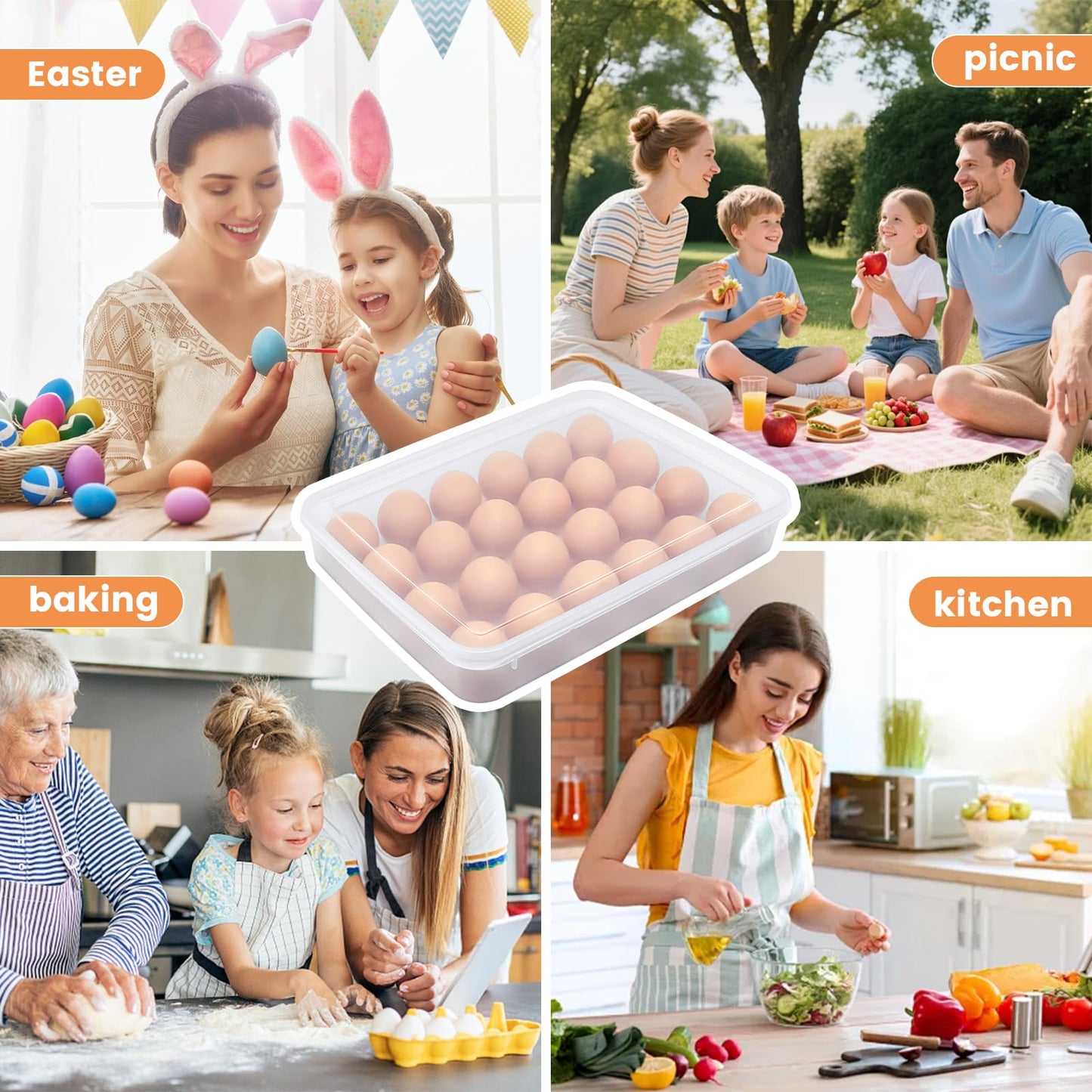 Whkvnng 2 Pack Deviled Egg Trays,Stackable Plastic Egg Holder for 48 Eggs,Clear Egg Storage Containers for Fridge,Keep Fresh,Easter,Thanksgiving Day Party Kitchen Supplies