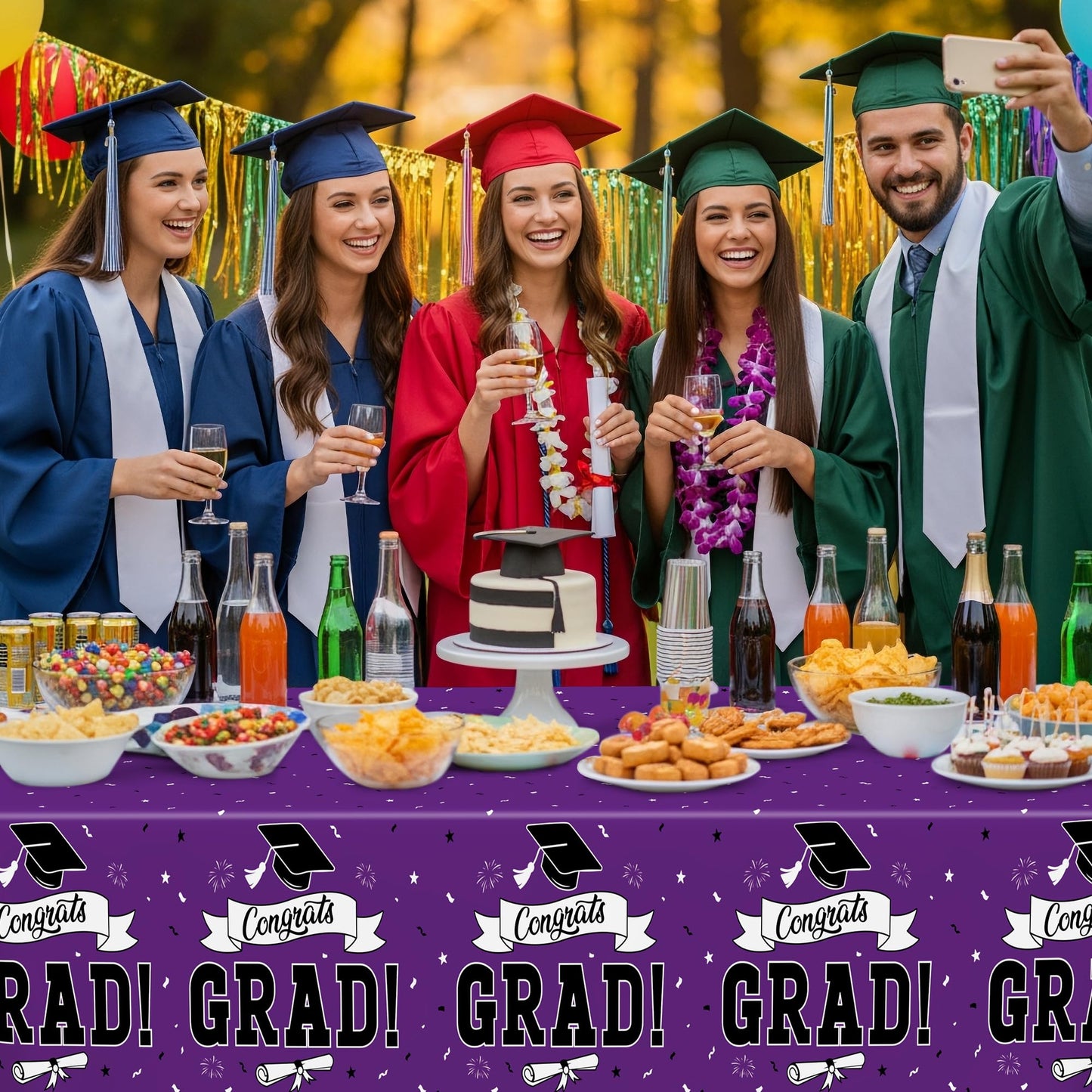 QZYL 2 Pcs Graduation Tablecloth, 108" X 54" Plastic Graduation Decorations 2026, Rectangle Purple Table Cloths for Grad Decor Party Supplies, Disposable Tablecover for Class of 2026 Congrats Grad