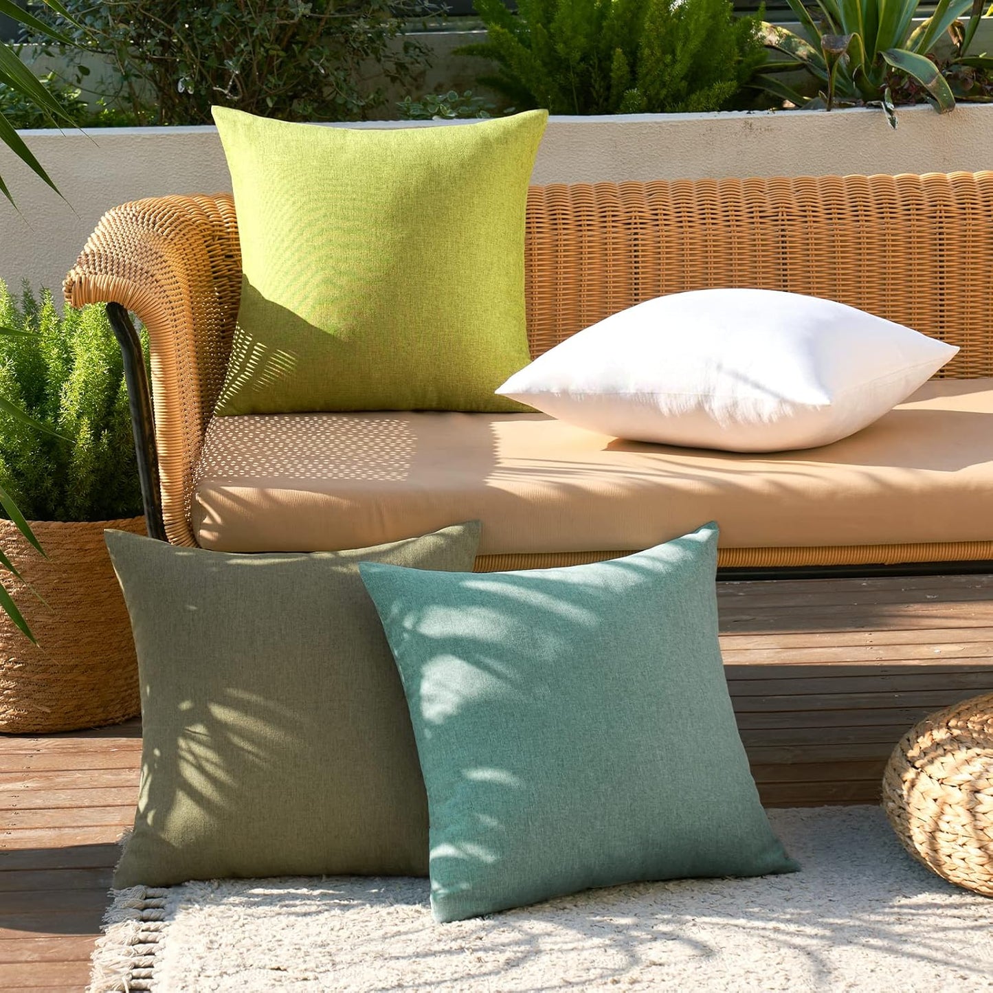 MIULEE Decorative Outdoor Throw Pillow Covers - Waterproof Linen Cushion Cases | Pack of 4, 18x18 Inch, Green