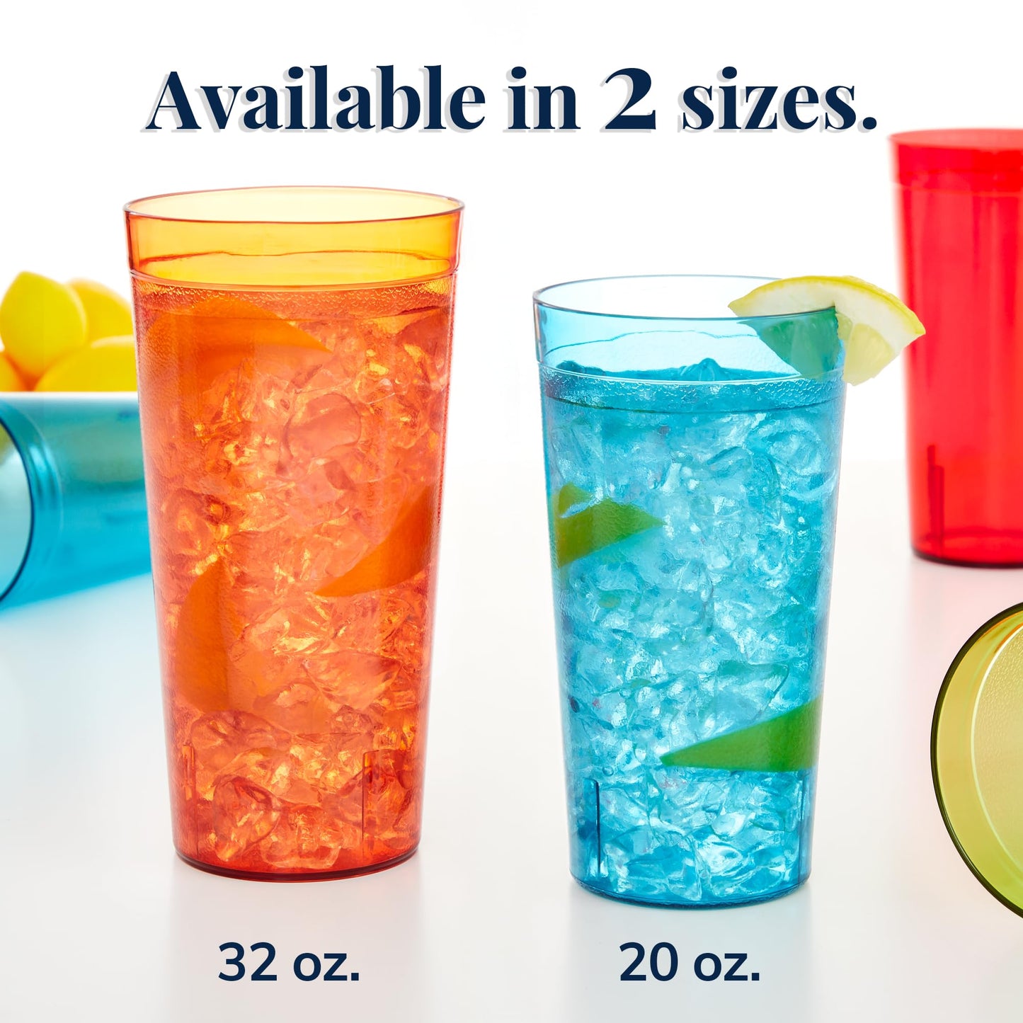 US Acrylic Café Plastic Reusable Tumblers (Set of 12) 32-ounce Iced-Tea Cups, Assorted | Value Set of Restaurant Style Drinking Glasses, Stackable, BPA-free, Made in the USA | Top-rack Dishwasher Safe