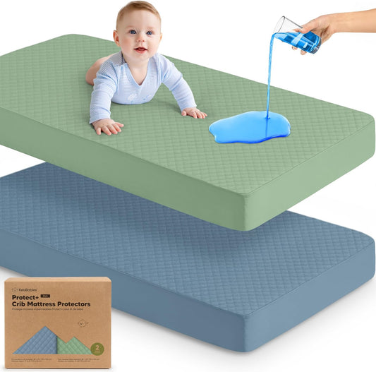 Skiennix 2-Pack Waterproof Crib Mattress Protector - Soft Quilted Cotton, 52" x 28", Machine Washable, Easy Fit