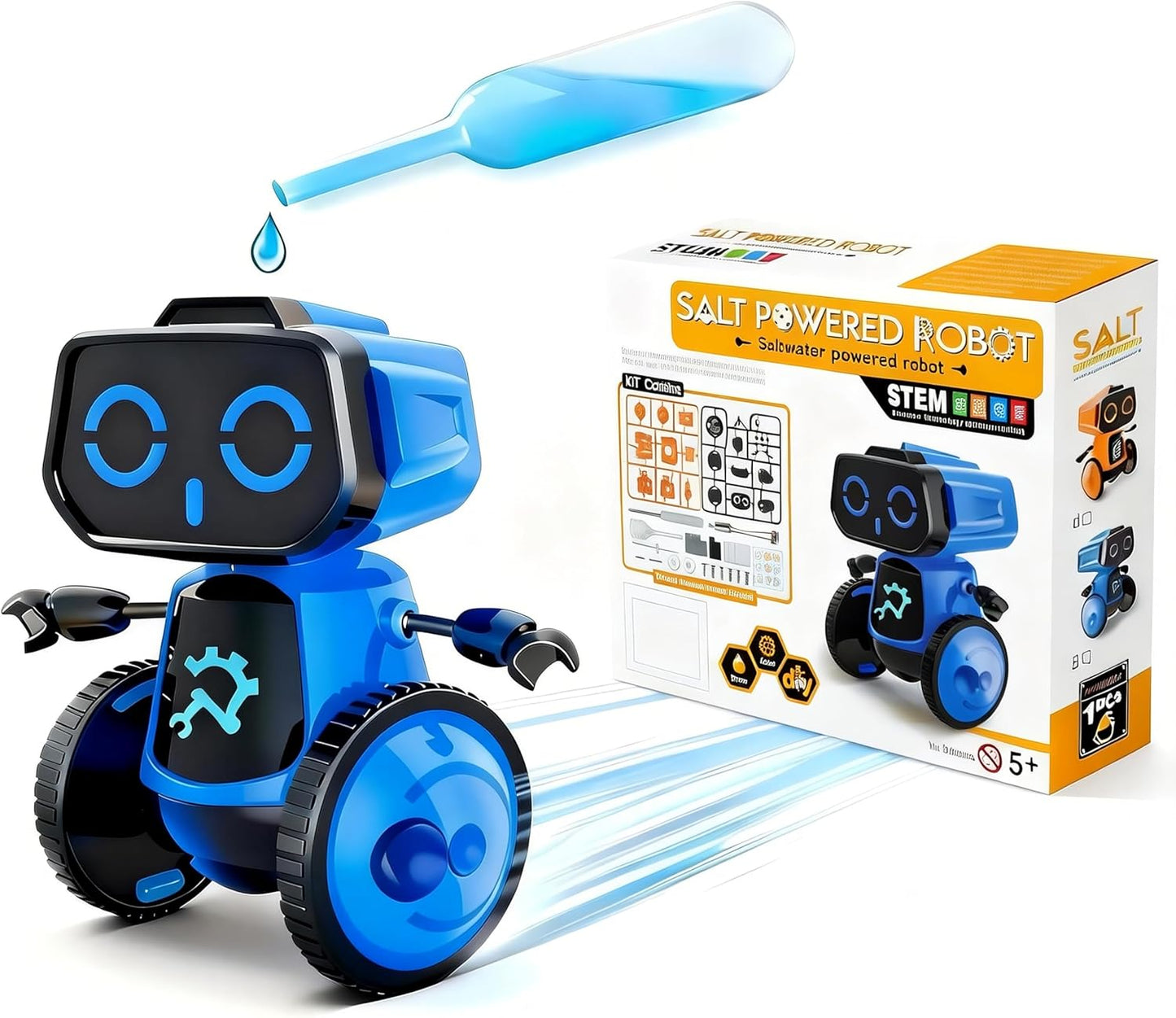 Science Saltwater-Powered Robot Kit - DIY STEM Gift for Boys & Girls | No Batteries Required, Blue