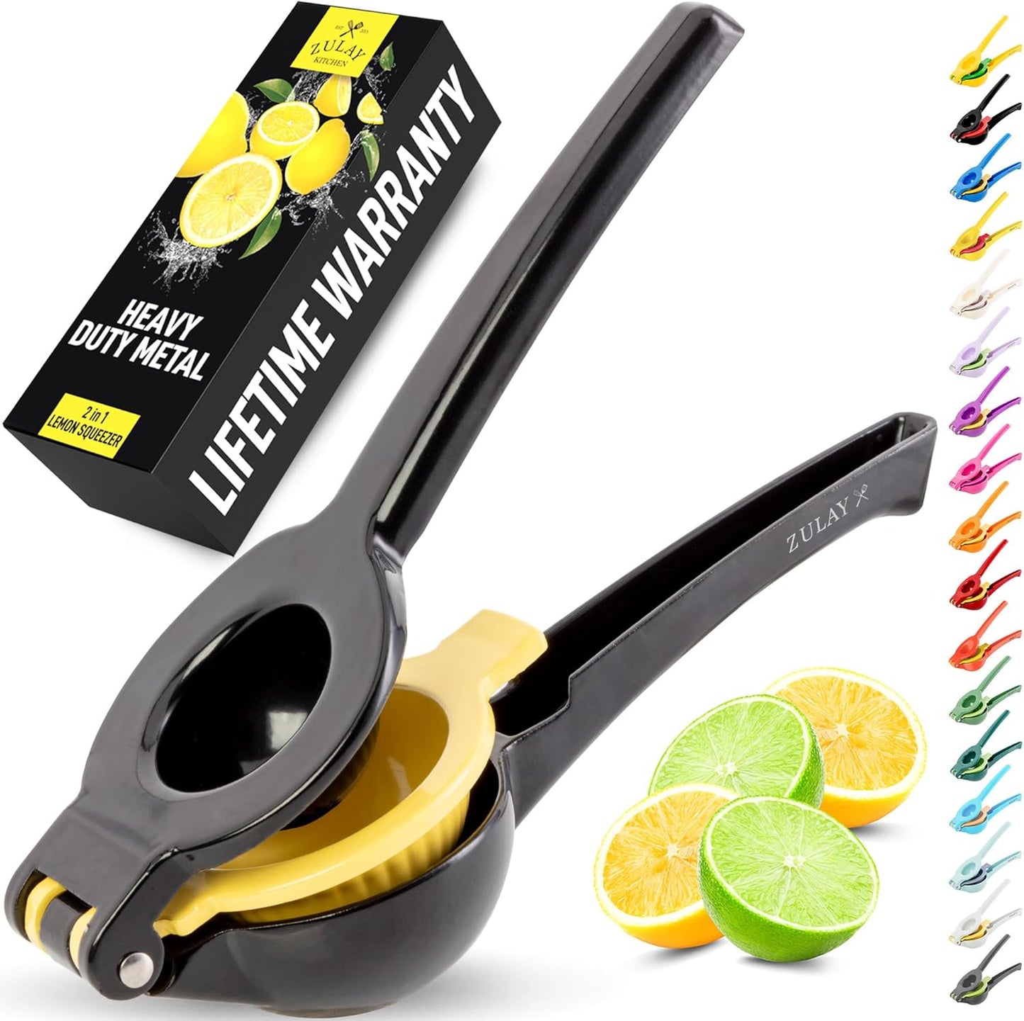 Zulay Kitchen 2-in-1 Lemon Squeezer - Sturdy Hand Juicer for Maximum Juice Extraction | Easy-Clean Black/Yellow