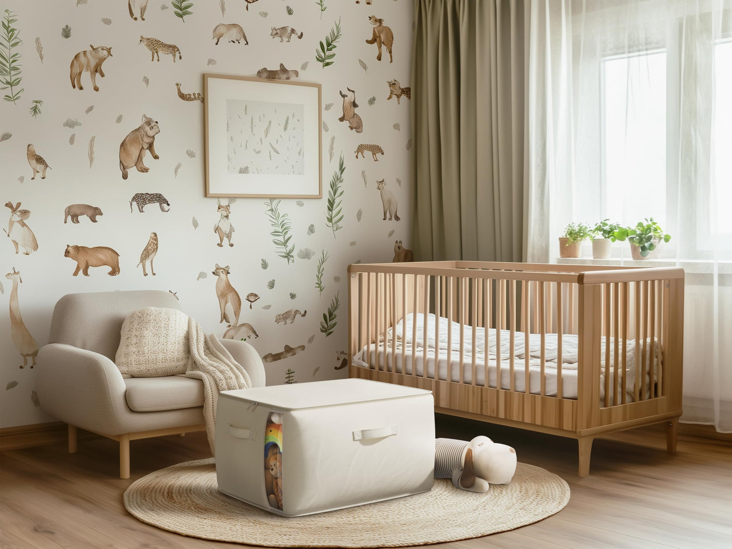 TomVista Large Canvas Clothes Storage Bags with Thick Handles and Clear Window, Foldable Cotton Linen Underbed Closet Organizer for Clothing, Blankets and Bedding, 60L, 6 Pack, Beige