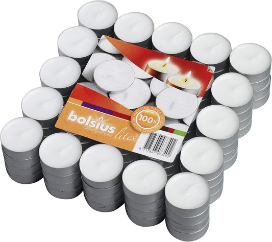 Premium Unscented Tea Lights - 100 Pack, 3.5 Hours Burn Time - Smokeless & Cotton Wick for Weddings, Parties, Home Décor