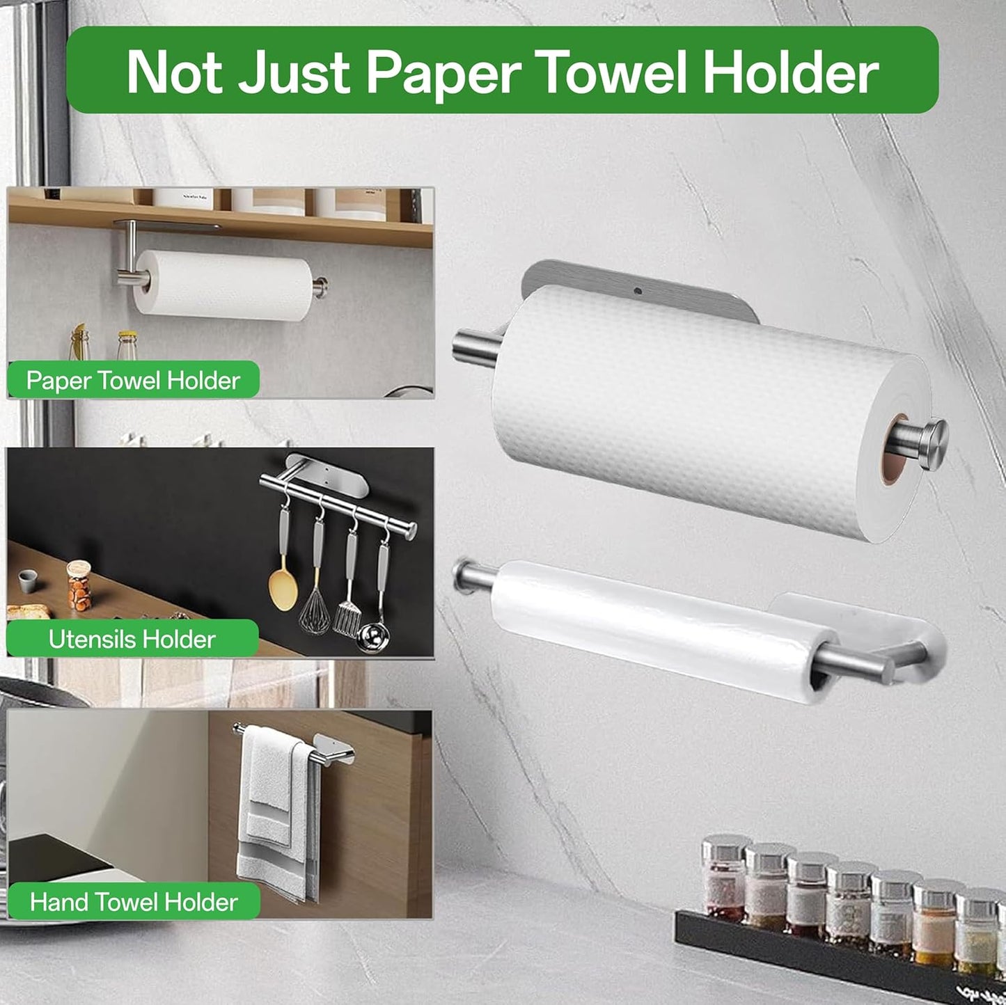 Under Cabinet Paper Towel Holder by [Brand Name] - Self-Adhesive, No Drill Stainless Steel | Ideal for Kitchen, Bathroom, RV