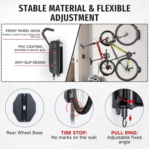 BYHUME Bike Rack - Space-Saving Vertical Wall Mount with 150° Swivel | Holds Up to 66lbs, Easy Install, 2 Pack