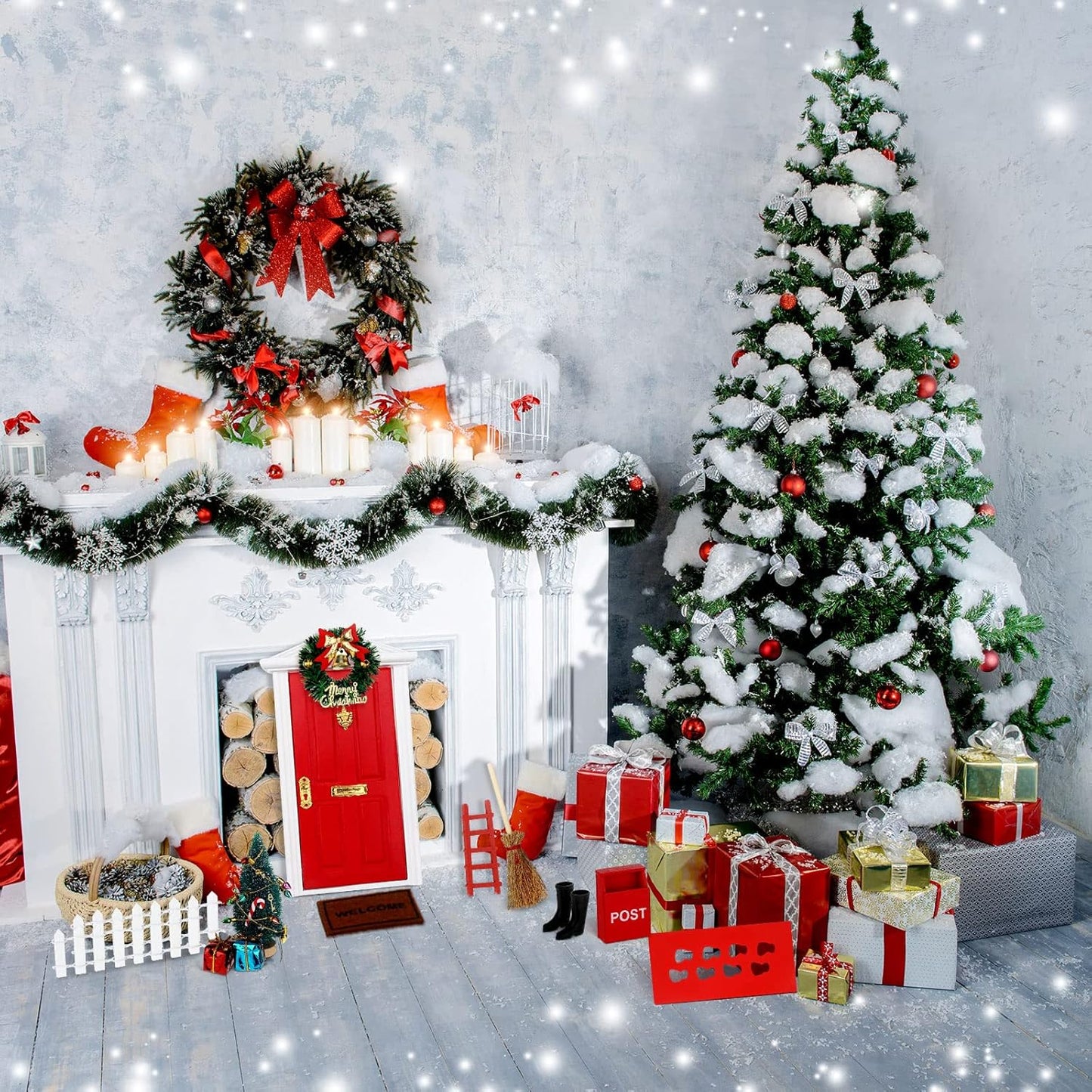 Skiennix 20 Pcs Christmas Elf Fairy Doors - Enchanted Wooden Miniature Outdoor Decor for Girls | Red