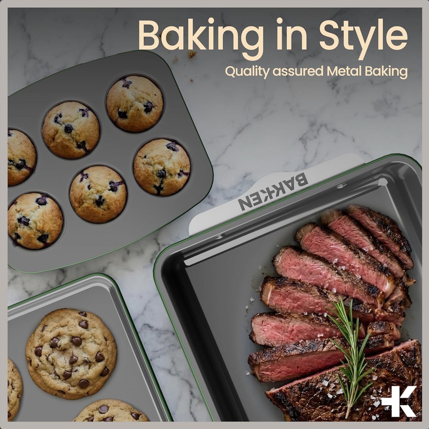 Bakken 8-Piece Bakeware Set - Nonstick Ceramic Coated Pans | Oven Safe Up to 500°F, Green