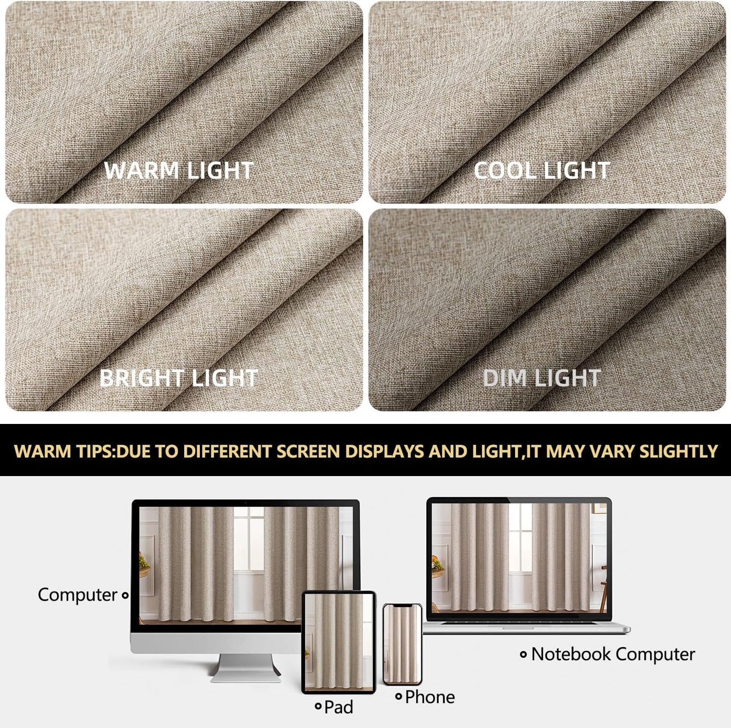 Skiennix 100% Blackout Curtains - Double-Sided Linen Texture, Thermal Insulated Drapes | 2 Panels, 42 x 63 Inch