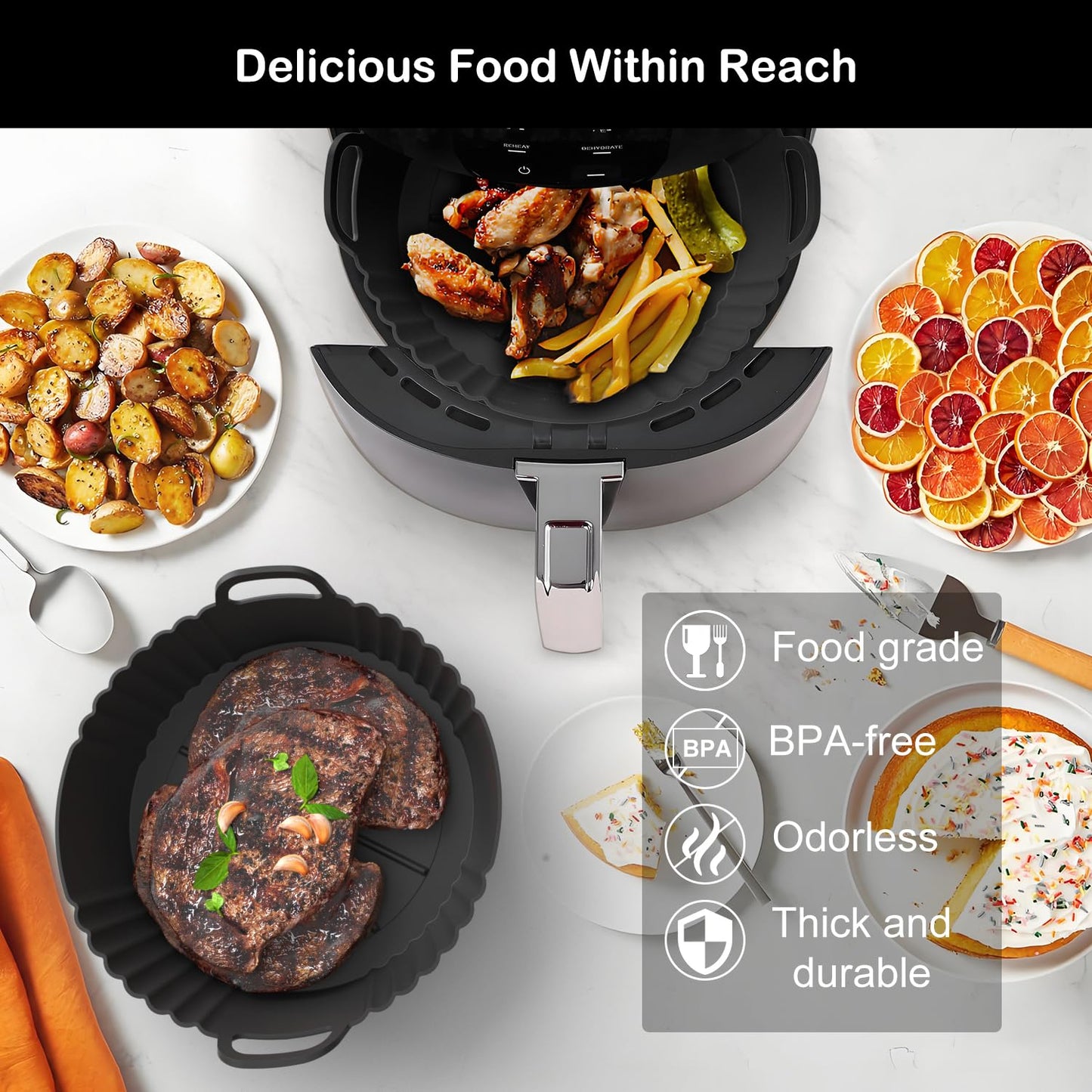 PINTAUR Round Silicone Air Fryer Liners 3Pack, Ninja AF101 & AF161 Silicone Liners for 4-5.3QT, Reusable Air Fryer Accessories Food Grade Liners, Compatible with Ninja, COSORI, Tefal, Bear, Chefman