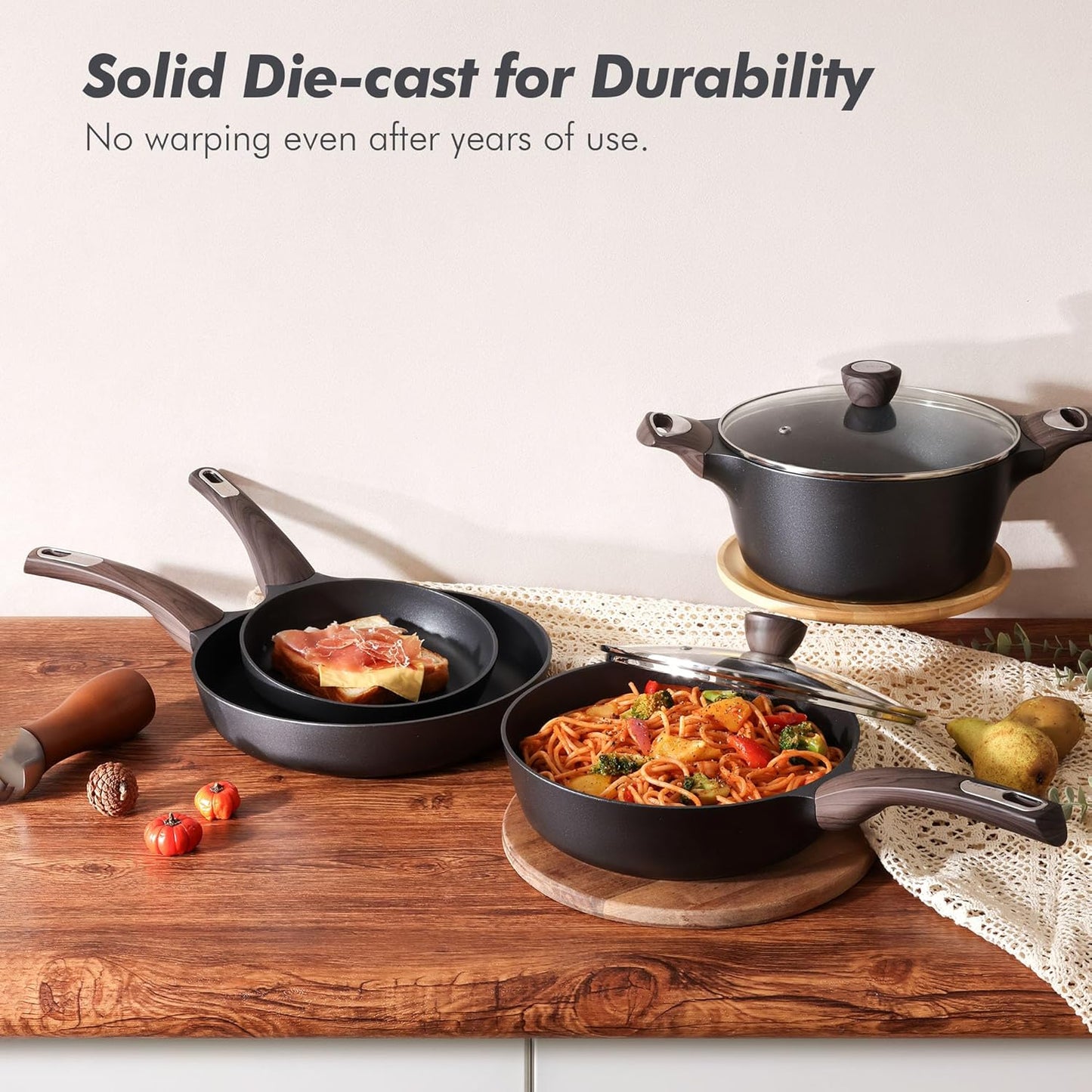 SENSARTE Non-Stick Cookware Set - 14-Piece Healthy Induction Pots and Pans | PFOA-Free, Black