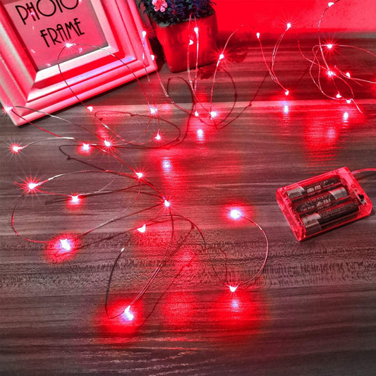 Ariceleo LED Fairy Lights - Battery Operated Copper Wire String Lights | 5m/16ft Red for Bedroom, Parties, Weddings