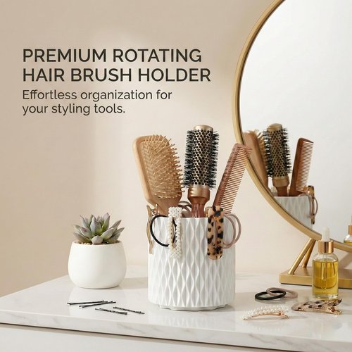 Imakmasion Makeup Brush Holder Organizer, 360° Rotating 5-Slot Make up Brushes Cup for Cosmetic, Lipstick, Hair Brush Holder - Spinning Vanity Countertop Caddy for Bathroom, Dorm & Office, White