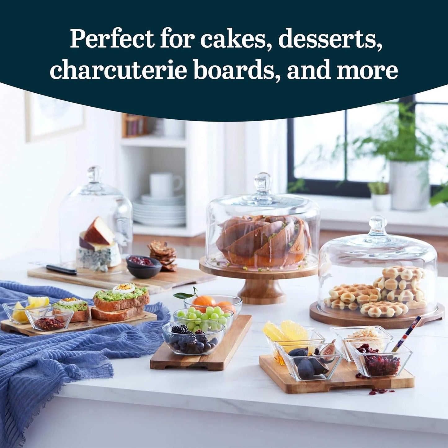 Libbey Acacia Wood Cake Stand - Elegant Footed Design with Glass Dome Lid | Perfect for Desserts