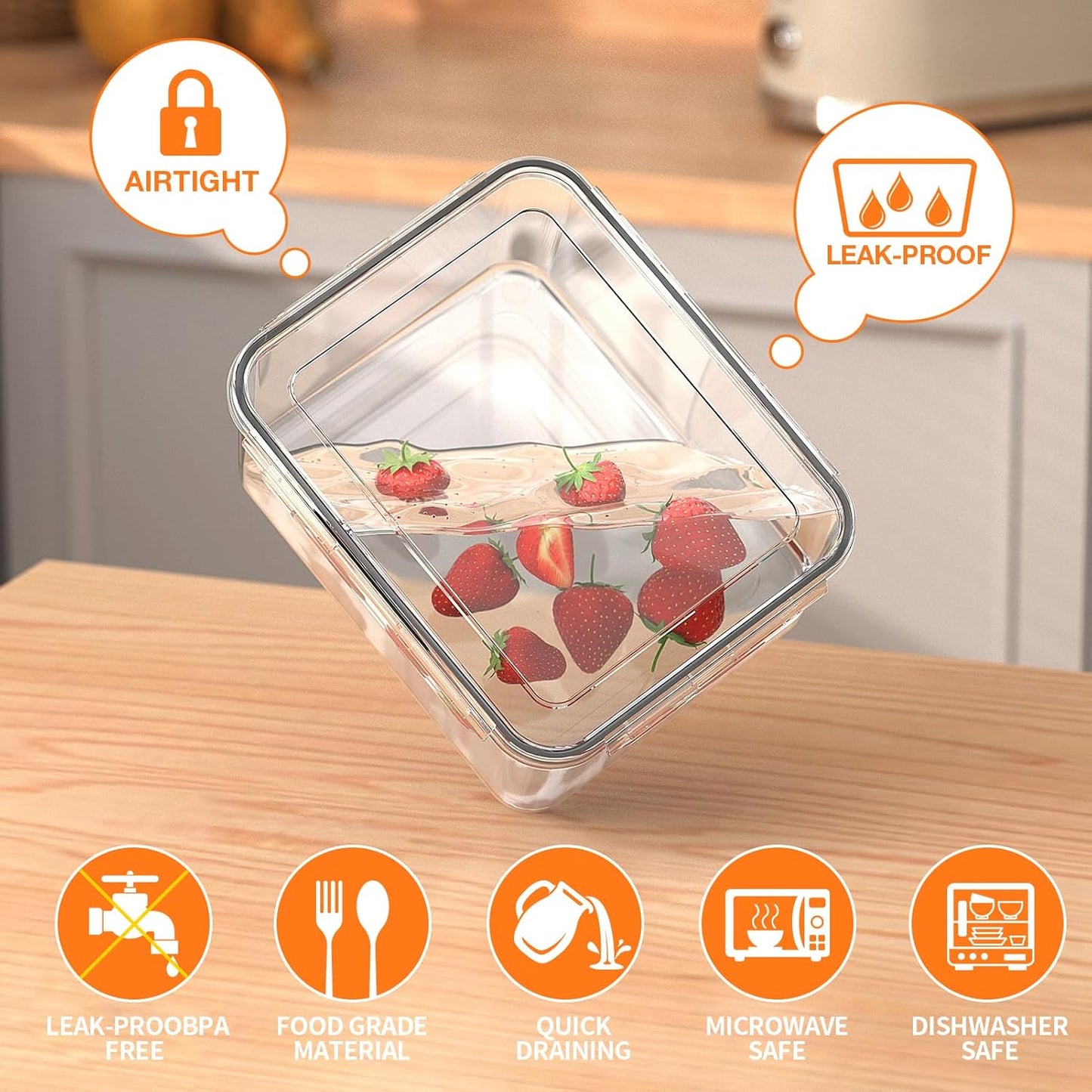 Skiennix Large Fruit Storage Containers - Airtight 5-Piece Set with Removable Colanders | Keep Produce Fresh Longer