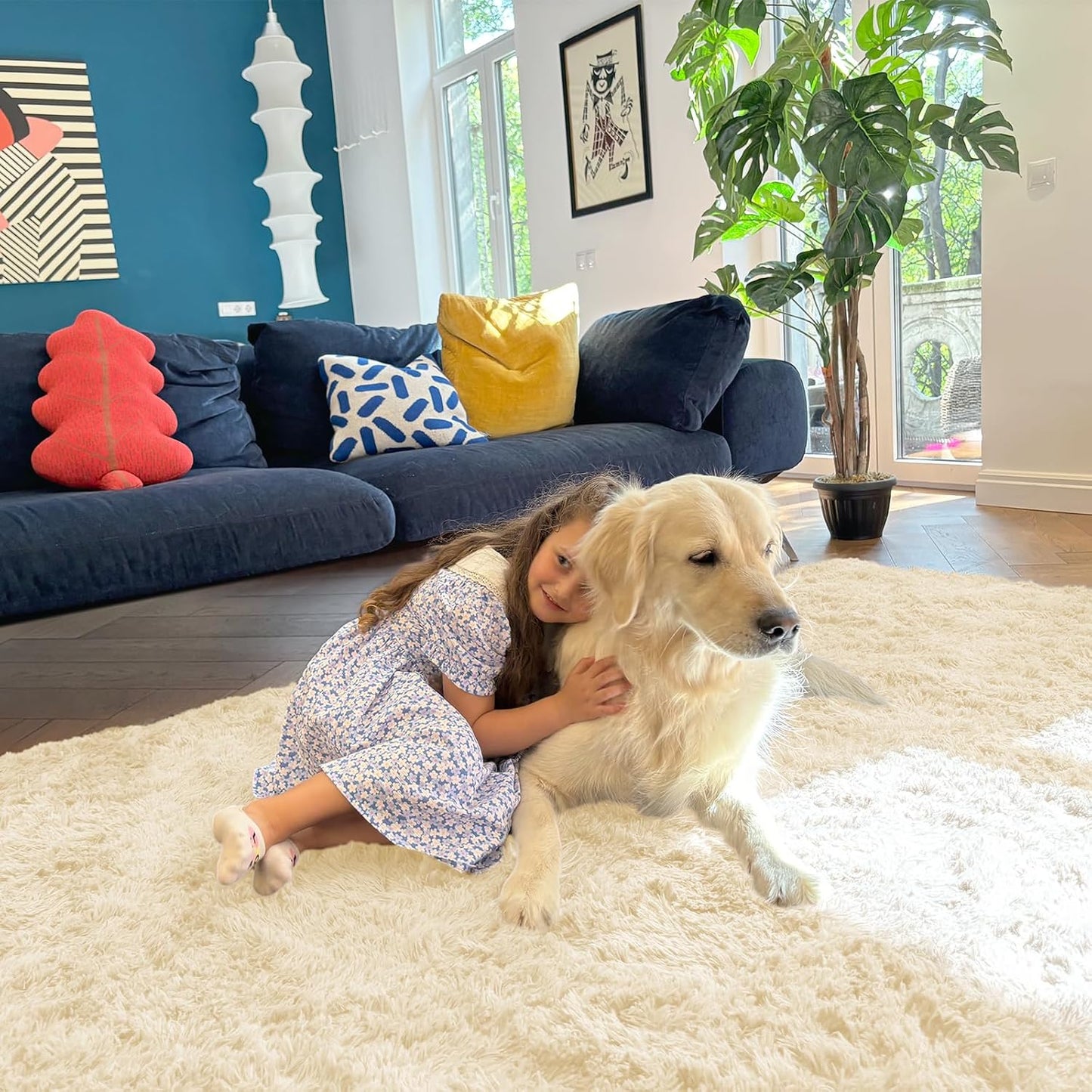 OLANLY Large Area Rug - Soft Fluffy Shaggy Carpet for Living Room & Bedroom | 6x9 ft, Cream