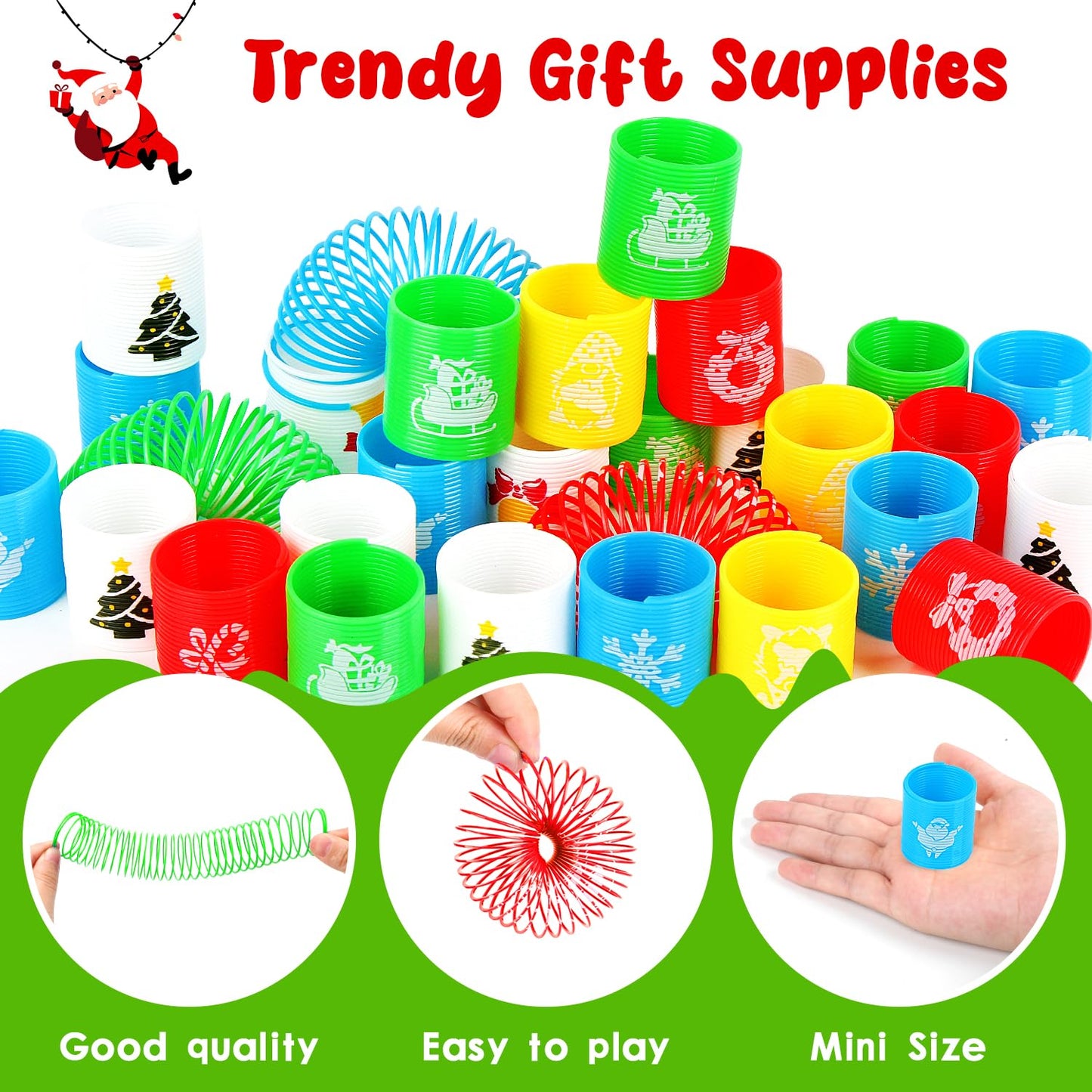 SULOLI 48 Pcs Christmas Mini Spring Toys, Xmas Coil Springs Stocking Stuffers Fidget Toys for Kids Christmas Party Favors Goodie Bag Fillers