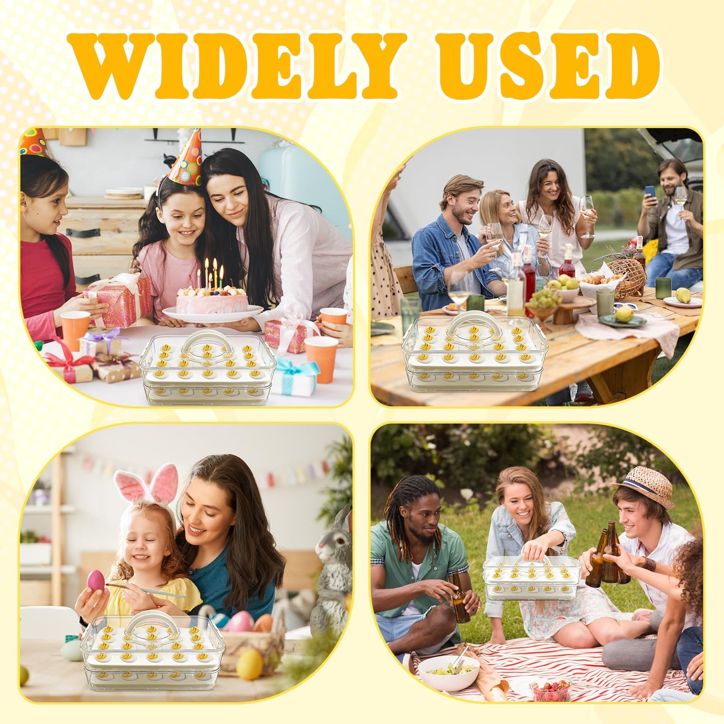 Lignumix Deviled Egg Containers with Lid & Handle (2 Layer Snap-on) PET Thickened Eggs Holder Inc Egg Slicer Kitchen Tongs Silicone Spatula and Piping Decorating Kit,for Festival Party Brunch