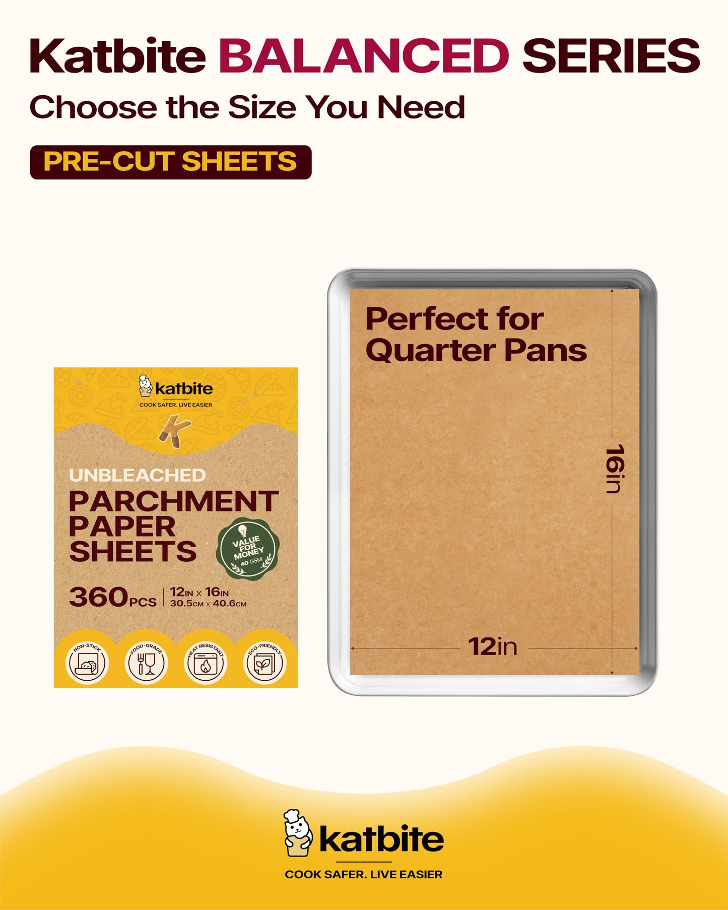 Katbite Parchment Paper Sheets 360 PCS, 12x16 Inches Precut Unbleached Baking Parchment, Non-stick, Non-toxic, Heavy Duty Flat Baking Paper for Oven, Cooking, Grilling, Air Fryer and Steaming