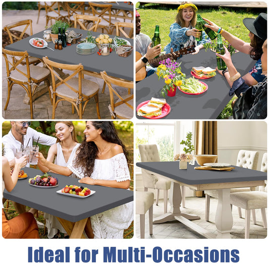 Moosfor Spandex 6 Foot Rectangle Table Cloth 4 Pack, Elastic Fitted Tablecloths for Picnic, Stretch Washable Patio Table Cover for Outdoor, Camping, Banquet and Parties (Grey, 30"x72")