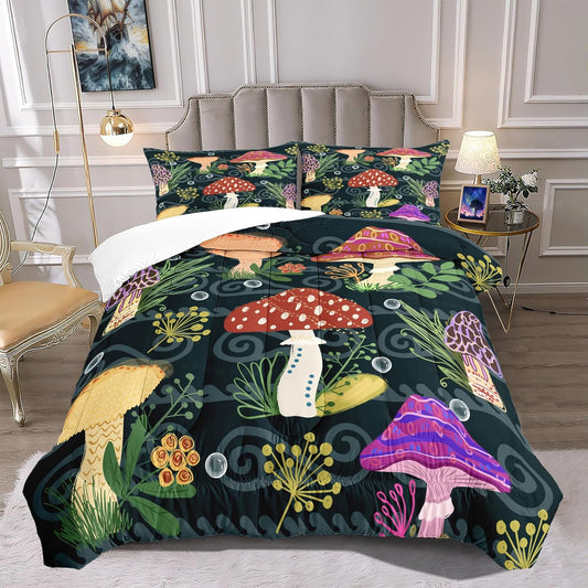 Cute Cartoon Dinosaur Bedding Set, Ultra Soft Full Size Comforter Set for Boys, Lovely Dinosaur Printed Comforter for Kids Teens, Dark Blue Microfiber Quilt for All Season 3Pcs with Pillowcases