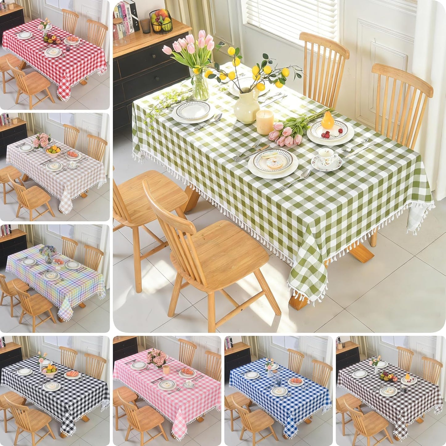 Essifunia Waterproof Colorful Chequer Tablecloth Fabric - Spring Oblong 52x70 Inch Classic Buffalo Tartan Festive Table Cloth for Indoor Use - Easter Sunday for Dinner, BBQs, and Parties