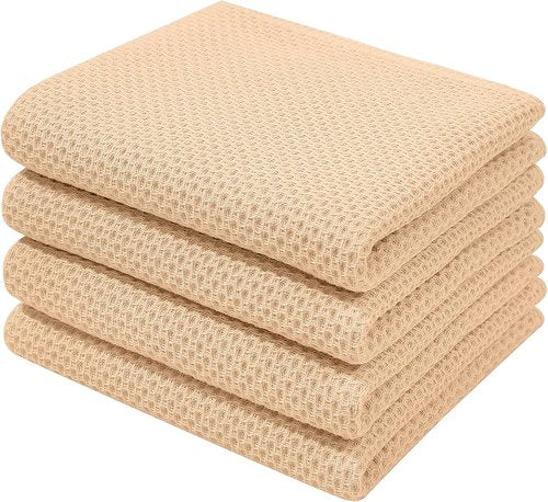 Homaxy 100% Cotton Waffle Weave Dish Towels - Ultra Soft & Absorbent | Quick Drying, 13 x 28 Inches, 4-Pack, Apricot