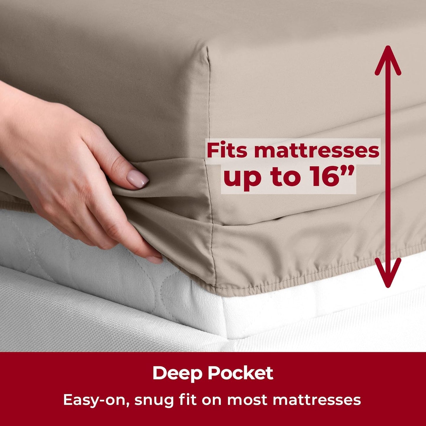 Mellanni Split King Sheets Set - 5 PC Hotel Luxury Bedding | Extra Soft, Cooling, Wrinkle-Resistant (Tan)