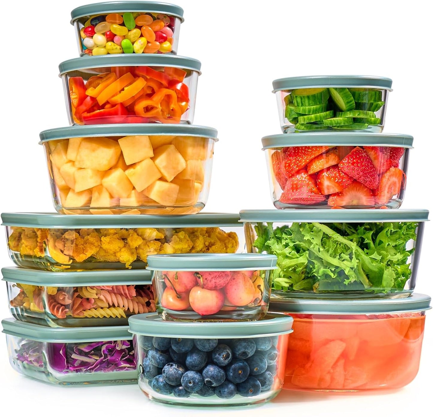 Skiennix 24pc Glass Food Storage Containers - Airtight, Leakproof & BPA-Free Meal Prep Bowls | Microwave & Dishwasher Safe
