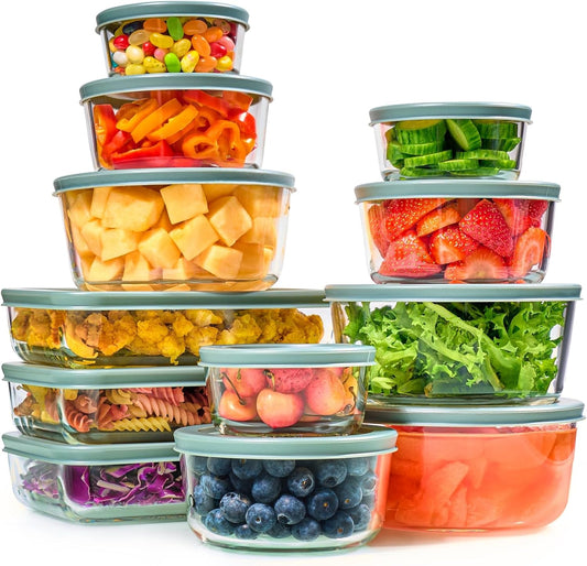 Skiennix 24pc Glass Food Storage Containers - Airtight, Leakproof & BPA-Free Meal Prep Bowls | Microwave & Dishwasher Safe