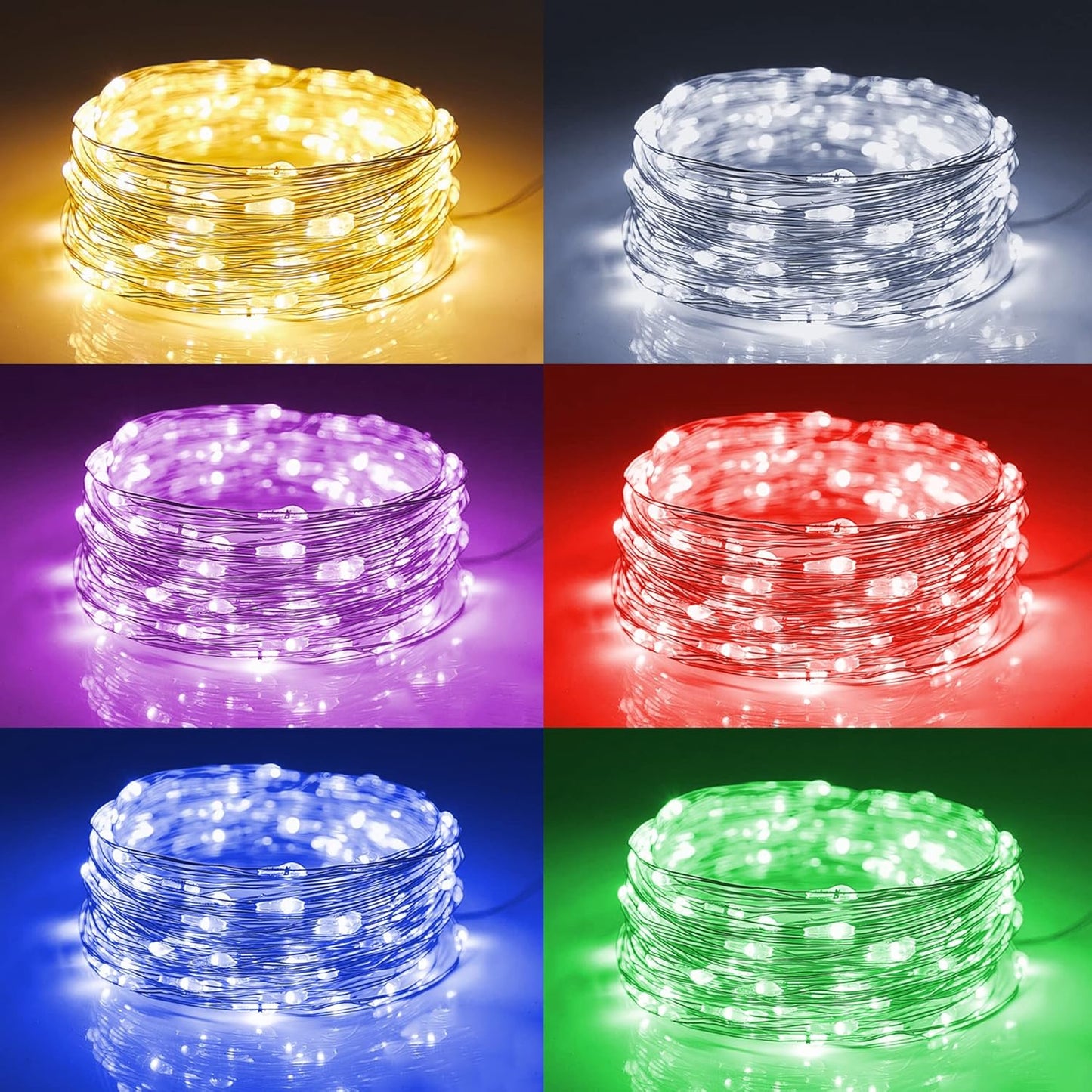 WATERGLIDE 24 Pack Fairy Lights - 7 ft Battery Operated Mini String Lights | Waterproof Silver Wire for Wedding & Party Decor