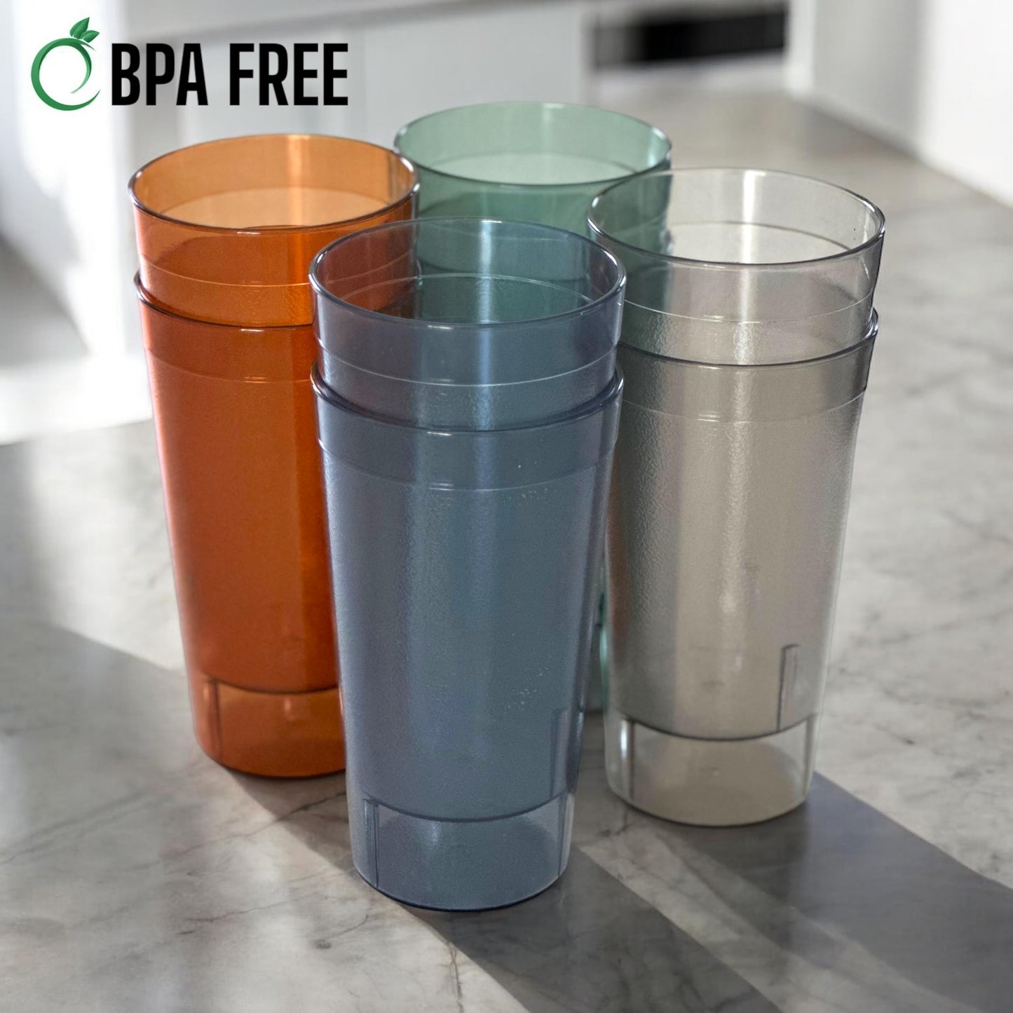 Oojami Set of 16 Plastic Tumblers, 20-Ounce Reusable Cups, BPA-Free & Shatterproof, Stackable Restaurant-Style Drinking Glasses for Water, Juice, and Everyday Use, Dishwasher Safe 20 oz