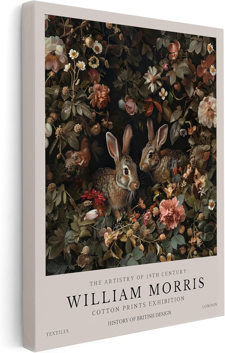 William Morris Canvas Print - Bunny Couple Rabbit Art - Botanical Floral Design | Aesthetic Wall Decor in 8x10 to 30x40