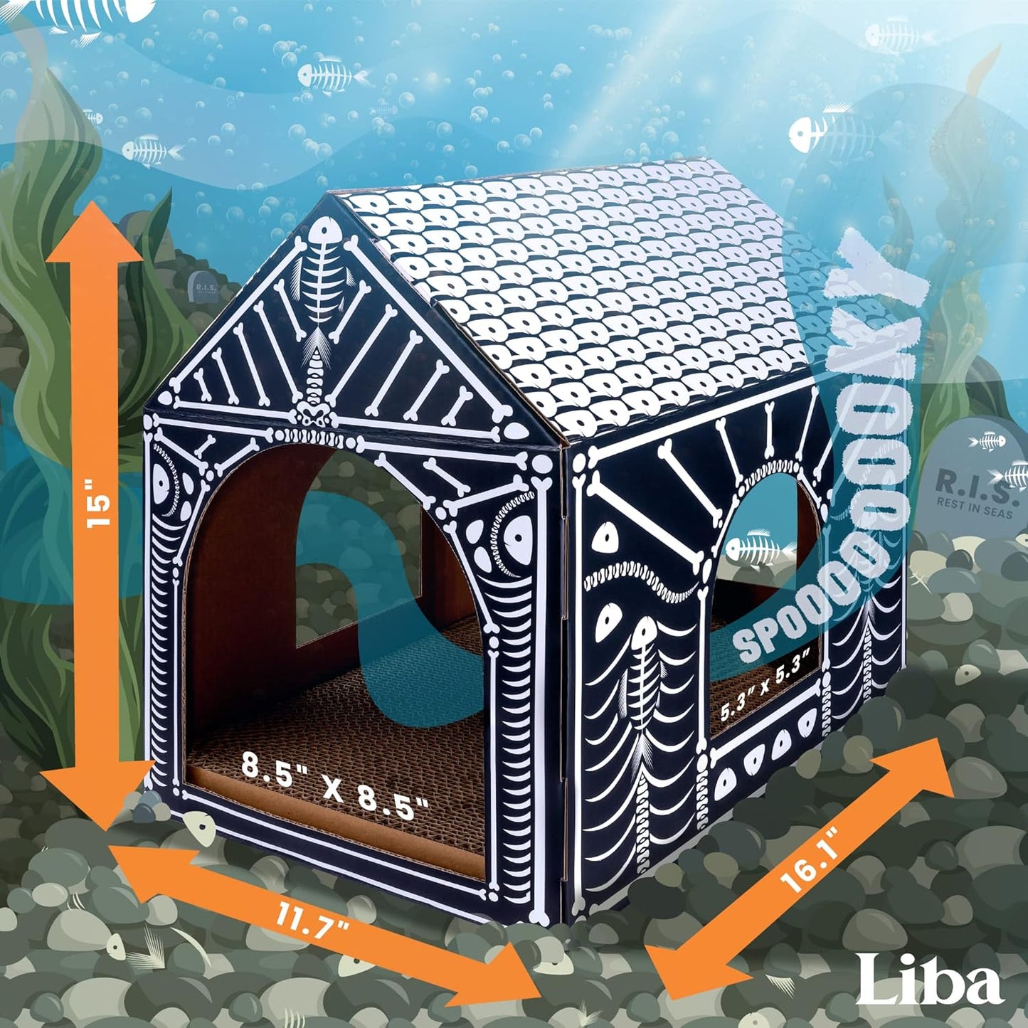 LiBa Cat House - Cardboard Cat Bed with Scratch Pad & Catnip | Indoor Cat Scratcher & Halloween Toy