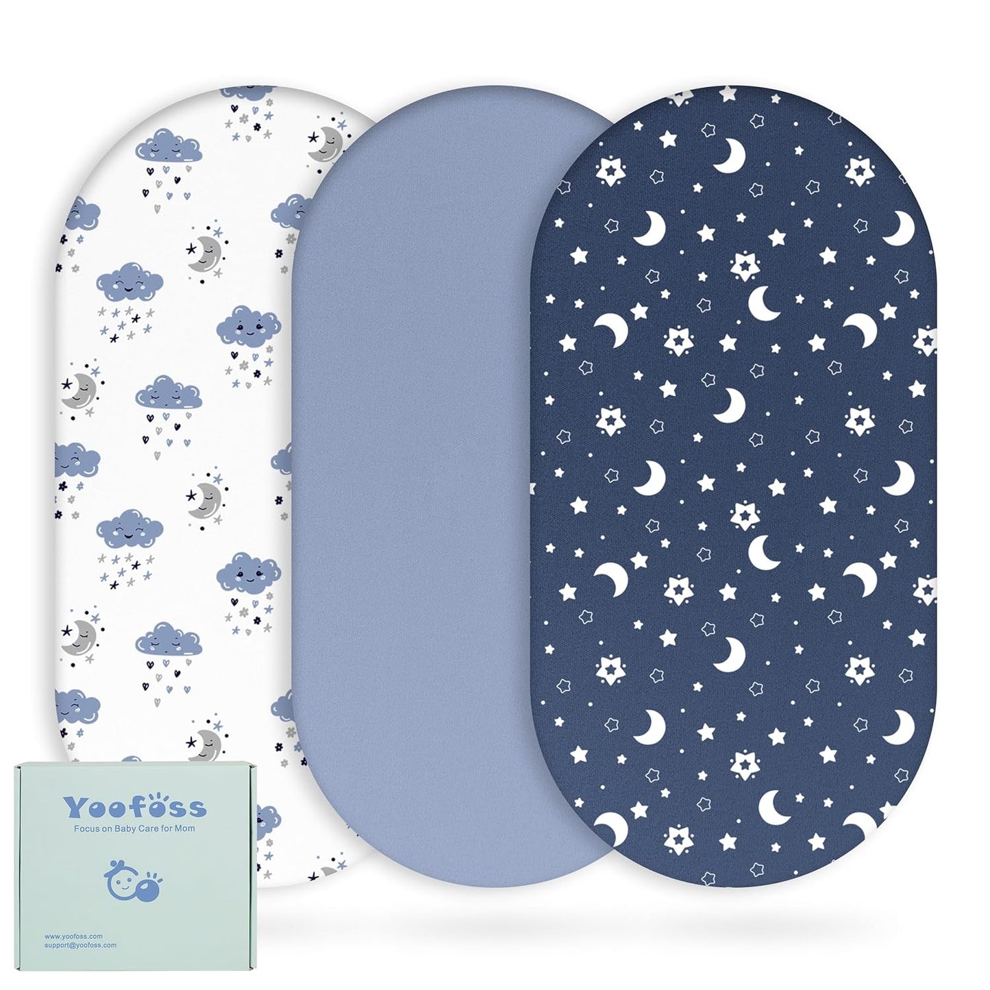 Yoofoss Bassinet Sheets - 3-Pack Fitted Sheets Set for Halo Bassinest | Soft & Breathable (Blue & Cloud)