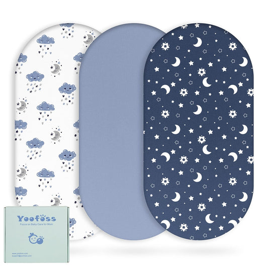 Yoofoss Bassinet Sheets - 3-Pack Fitted Sheets Set for Halo Bassinest | Soft & Breathable (Blue & Cloud)