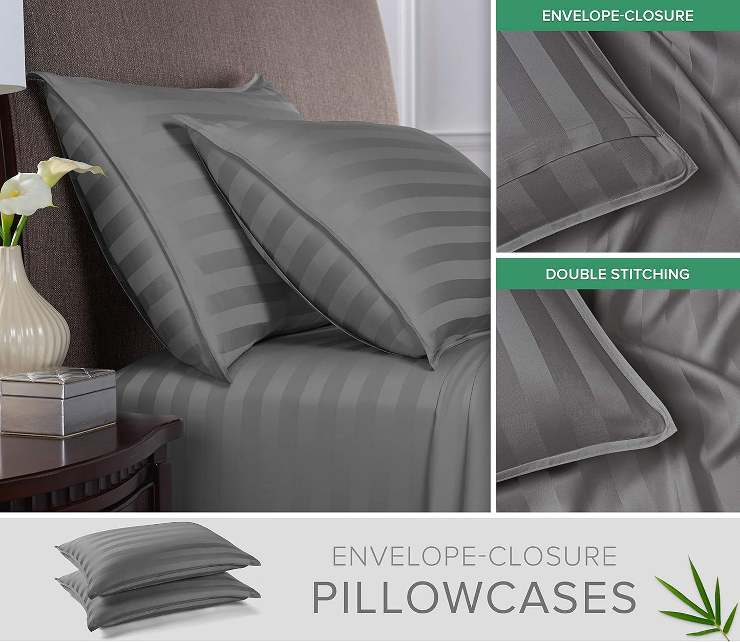 Pure Bamboo Twin Sheets - Luxuriously Soft 100% Organic Viscose Bed Sheet Set | Cooling Jacquard Stone