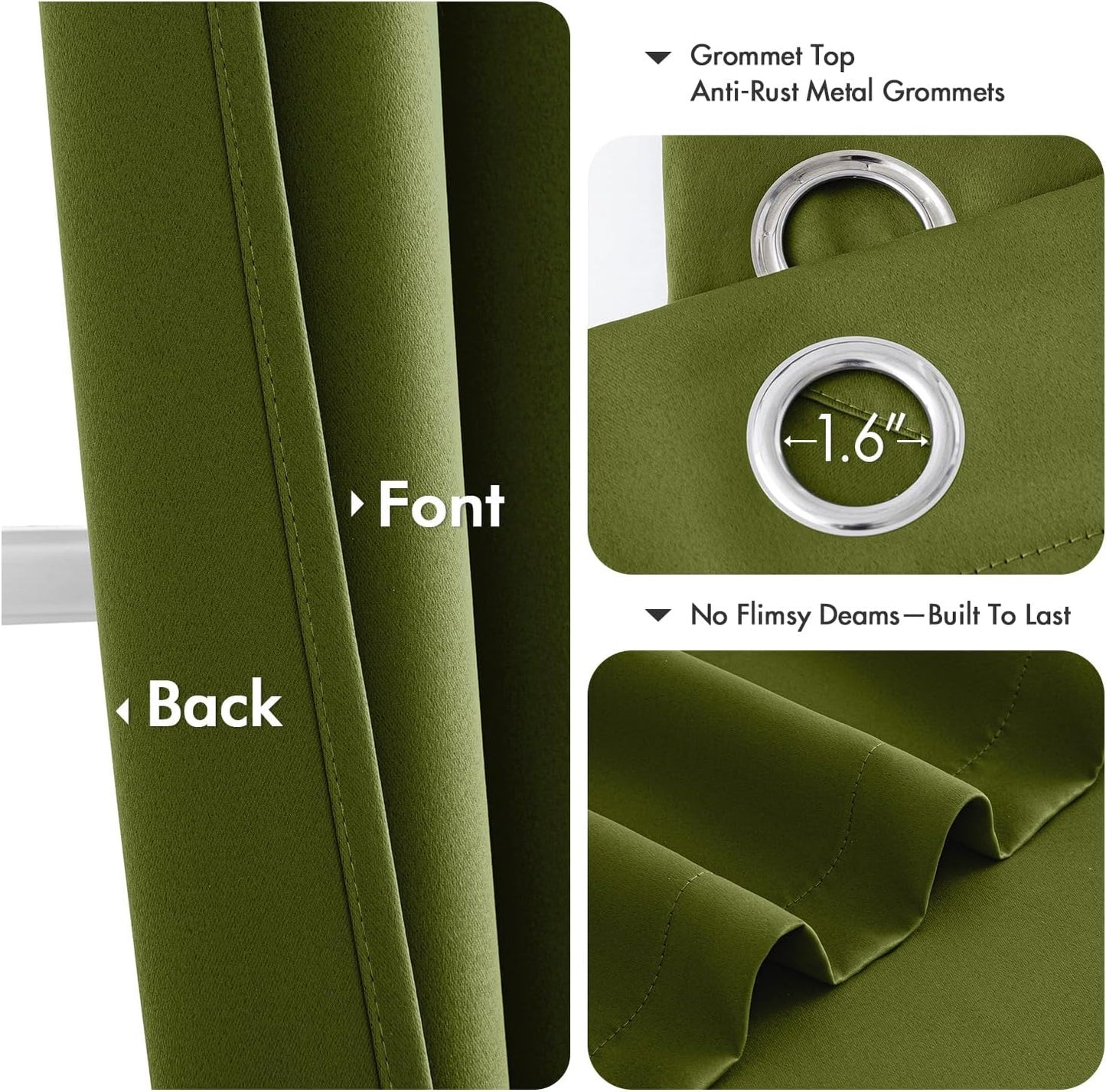 MIULEE Short Curtains - Light Olive Green Blackout Thermal Insulated Drapes | 2 Panels, 40"x36" for Kitchen & Bedroom