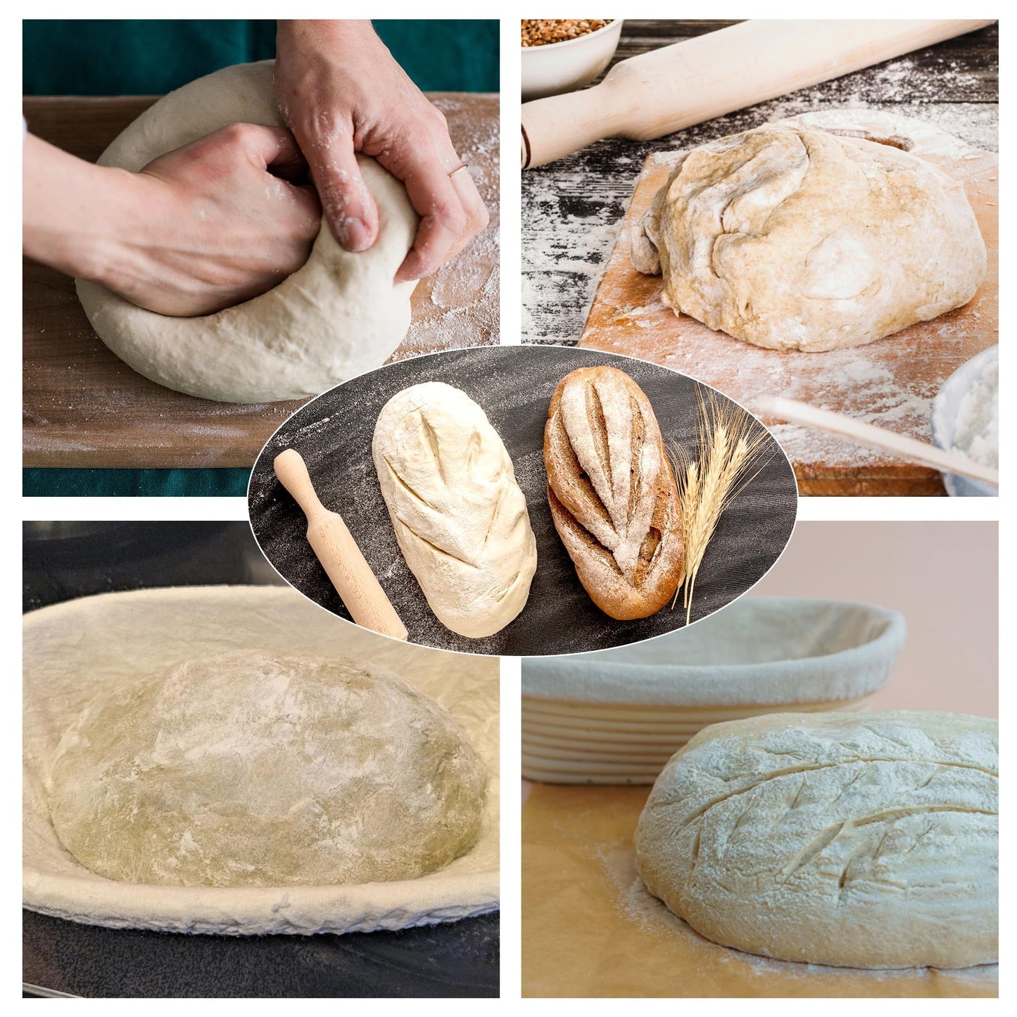 Sourdough Bread Baking Supplies, 2 Pack Banneton Bread Proofing Basket 10 inch Round & 10 inch Oval Proofing Bowls for Sourdough Bread with Liner Making Baking Fermentation Tools