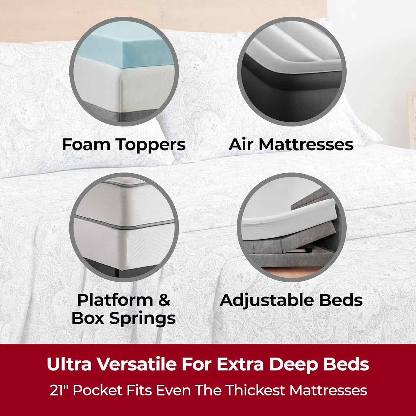 Mellanni Extra Deep Full Sheets - Hotel Luxury, Ultra Soft Cooling Bedding - Wrinkle & Stain Resistant (Full, Paisley Gray)
