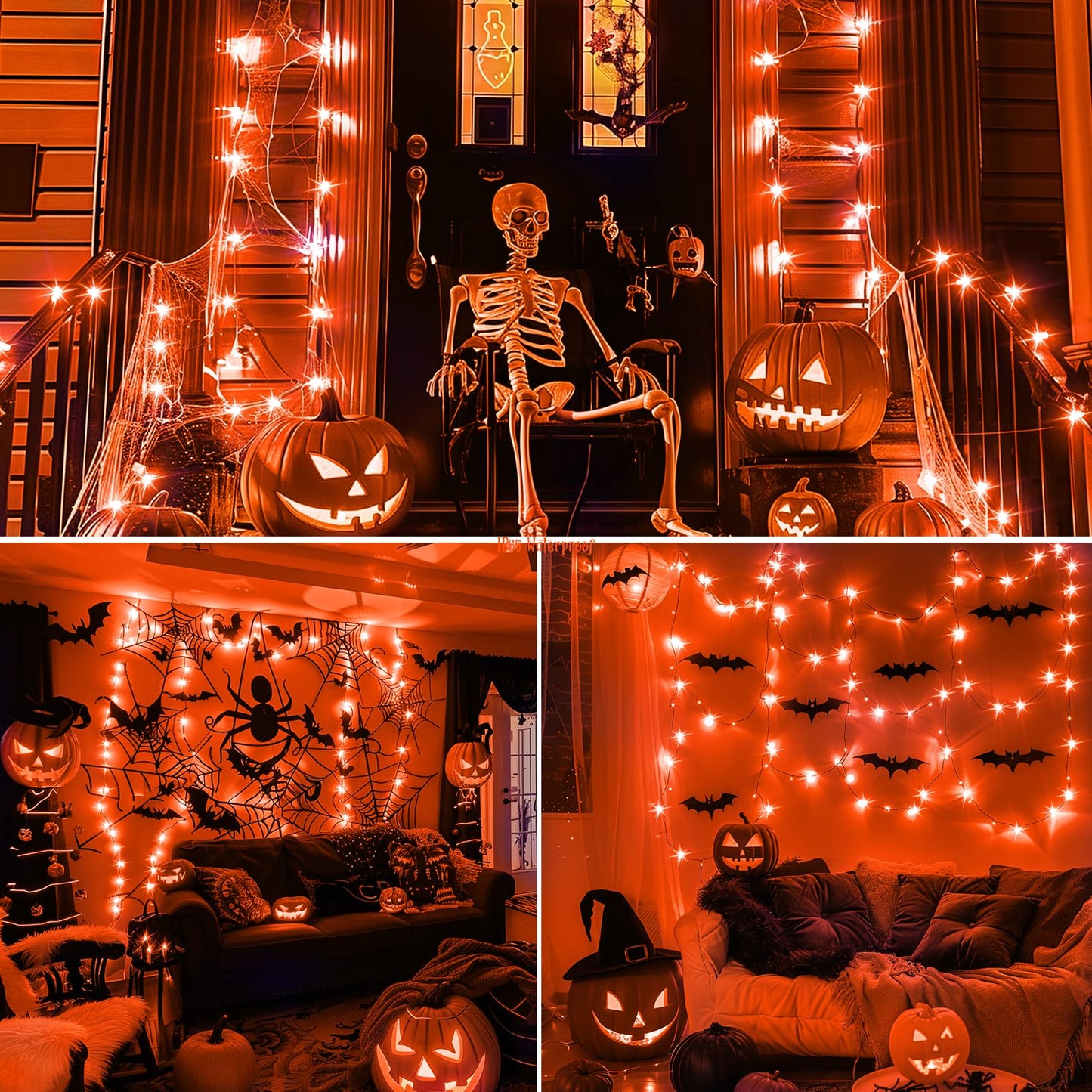 Minetom 6 Pack Orange Fairy Lights Battery Operated with Timer - 7ft 20 LED Waterproof Short Micro Firefly Lights for Halloween Decor, Pumpkin DIY Craft, Paper Lantern Decoration