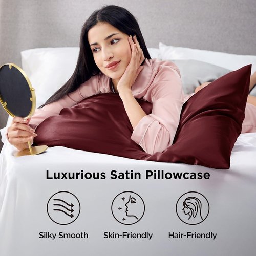 Bedsure King Size Satin Pillowcase Set - Luxurious Burgundy Pillowcases for Hair & Skin, 20x36 Inches, 2-Pack