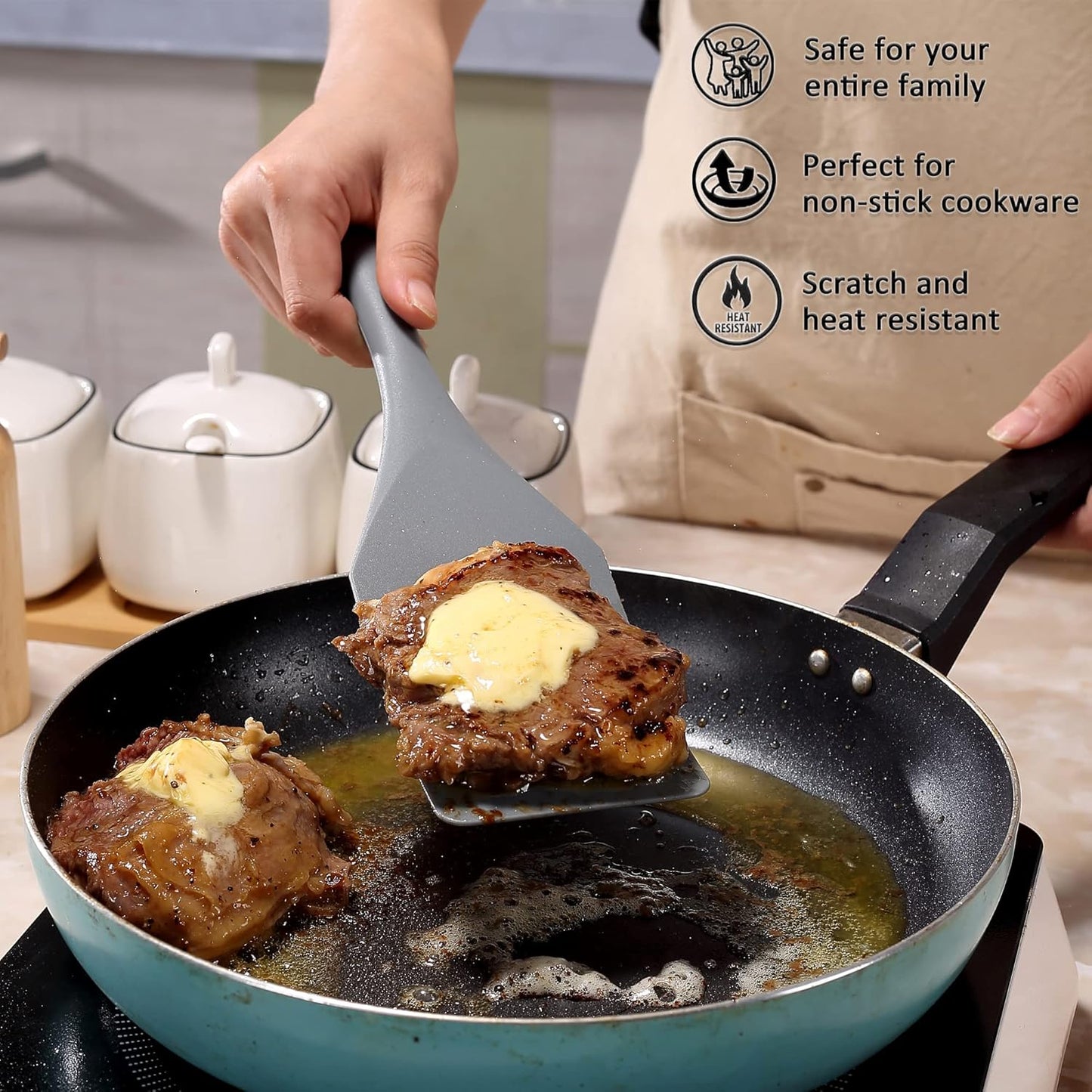 Tongjude Silicone Spurtle Set - 8 Piece Heat Resistant Cooking Utensils for Nonstick Cookware