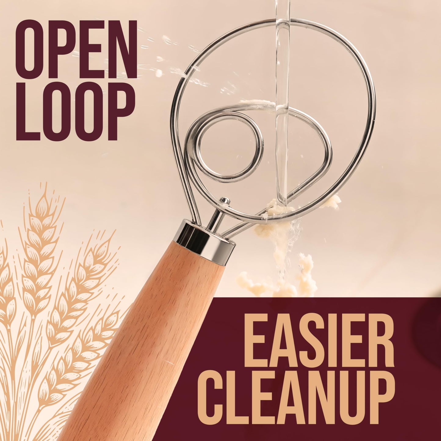 Superbaking Danish Dough Whisk - 12" Bread Whisk for Dough Mixing - Single Eye Design Sourdough Whisk - Sourdough Bread Baking Supplies - Bread Making Tools and Accessories - Ergonomic Wooden Handle