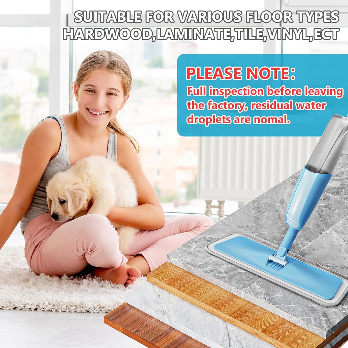 MEXERRIS Floor Mop - Spray Wet Mop for Hardwood Cleaning | 3 Washable Pads for Versatile Use