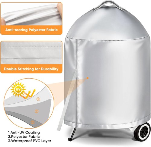 iCOVER Grill Cover - Heavy Duty Waterproof Protection for 22-Inch Weber Charcoal Kettle Grills | Silver