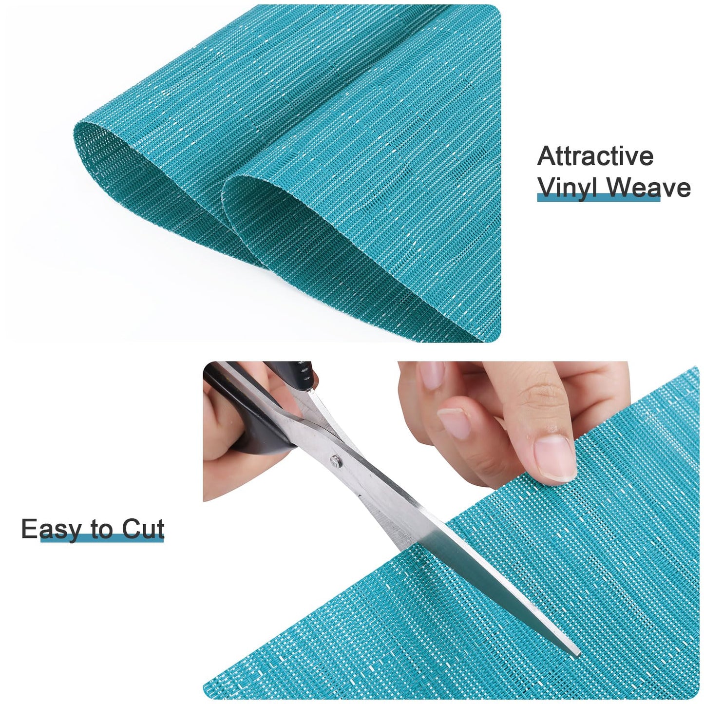 SHACOS Round Table Placemats Set of 7 Woven Vinyl Wedge Placemats with Centerpiece Heat Resistant Table Mats Wipe Clean (7, Teal Blue)