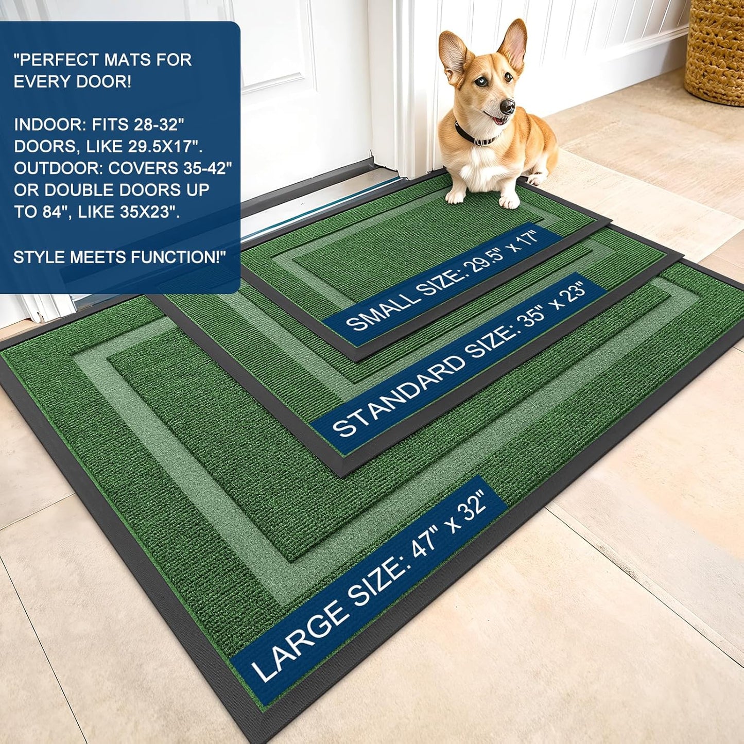 OLANLY Waterproof Front Door Mat - All-Season Indoor/Outdoor Doormat, Easy Clean, 47x32, Green