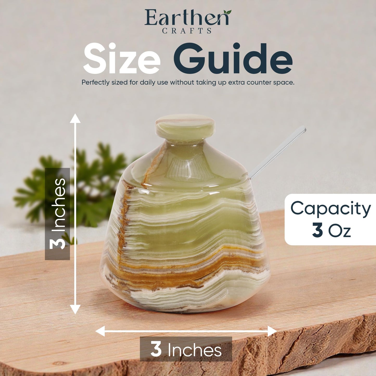 Earthen Crafts Marble Salt Cellar with Lid Green 3 Inches Salt Box Spice Storage Container Seasoning Jar with Spoon, Modern Salt Keeper for Kitchen Countertop, 3 OZ Capacity